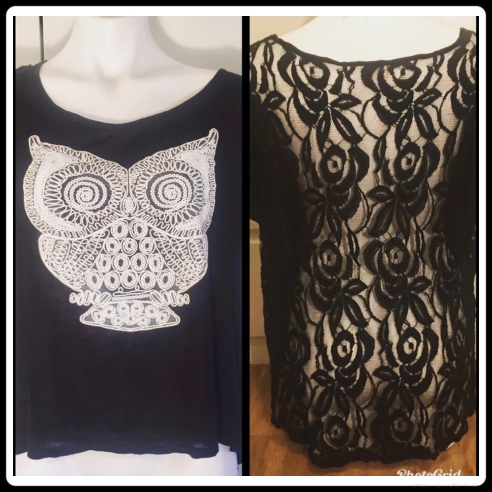 Lashes Owl Black Lace Sheer Top